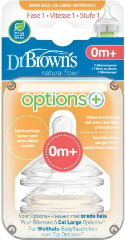 Dr. Brown's Options+ Anti-colic Fles Speen - Fase 1 - Voor Brede Halsfles - 2 Stuks