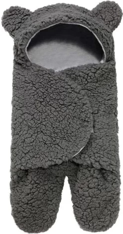 BonBini´s Teddy Bear Wikkeldeken Newborn - Zachte Donkergrijze Teddy Beer Inbakerdoek Newborn Baby - 0-3 Maanden - Donkergrijs 58cm