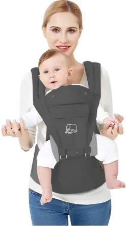 Deryan Pack Luxe Ergonomische Draagzak Babydrager + Opbergvakjes Grijs