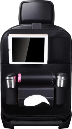 Luxe Auto Organizer Met Tablet Houder Autostoel Organiser Ipadhouder Voor Kinderen – Zwart