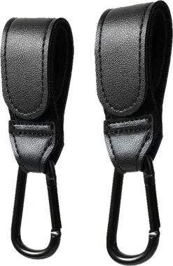 Merkloos Kinderwagen Haak Set Van 2 PU Leer Zwart -Verstelbare Buggy Haak - Luiertas Hangers Met Klittenband