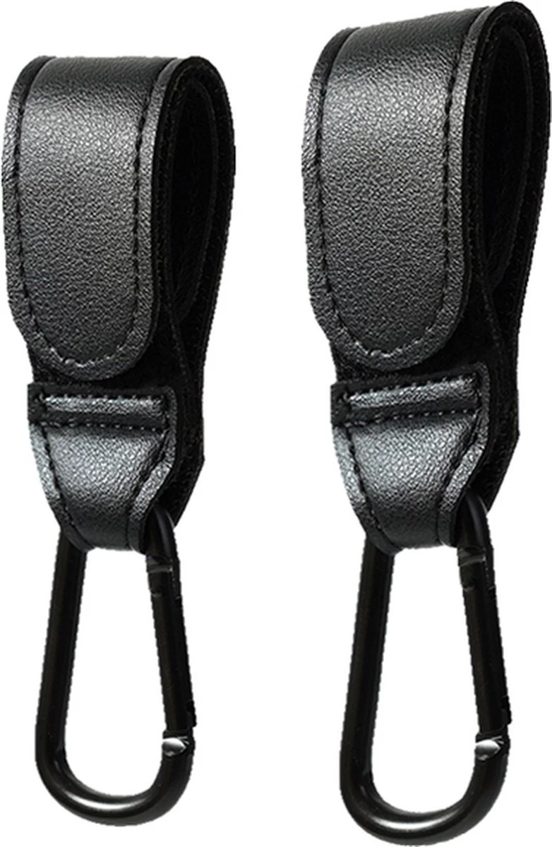 Merkloos Kinderwagen Haak Set Van 2 PU Leer Zwart -Verstelbare Buggy Haak - Luiertas Hangers Met Klittenband