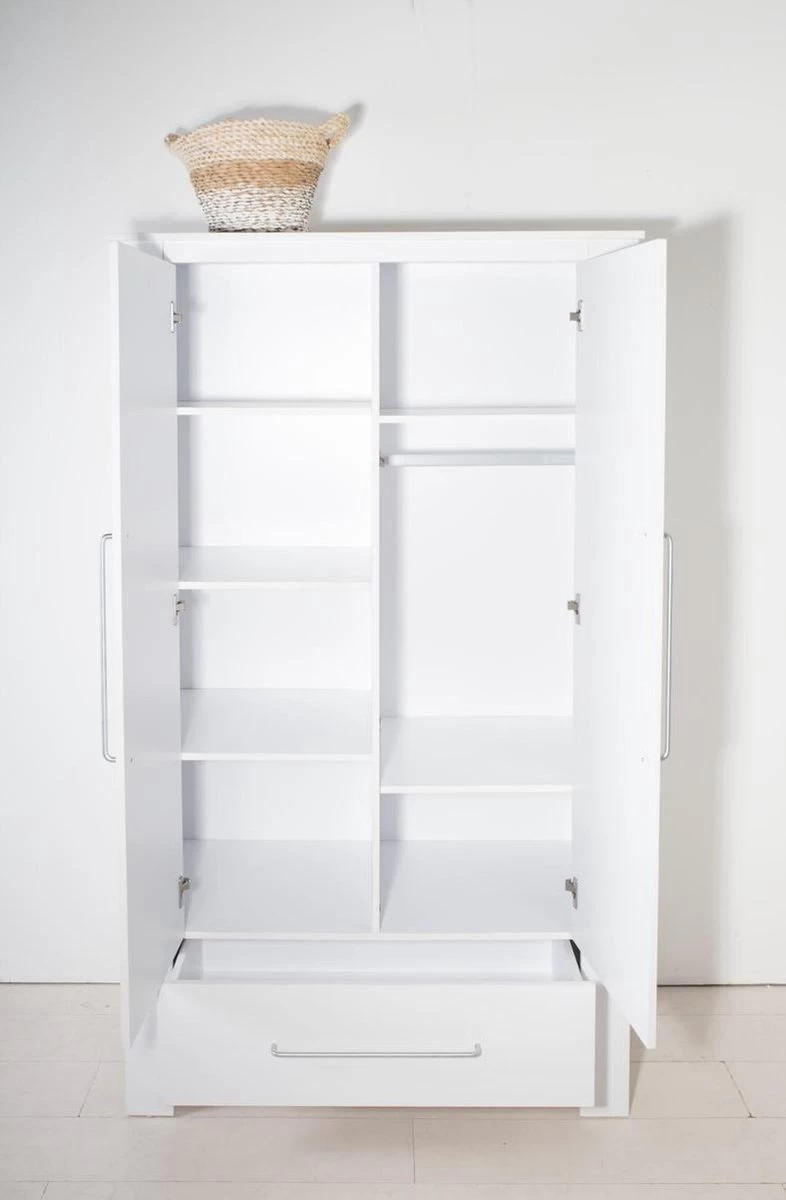 Cabino Noël Baby Kledingkast / 2 Deurskast Met Lade - Wit - Afbeelding 4