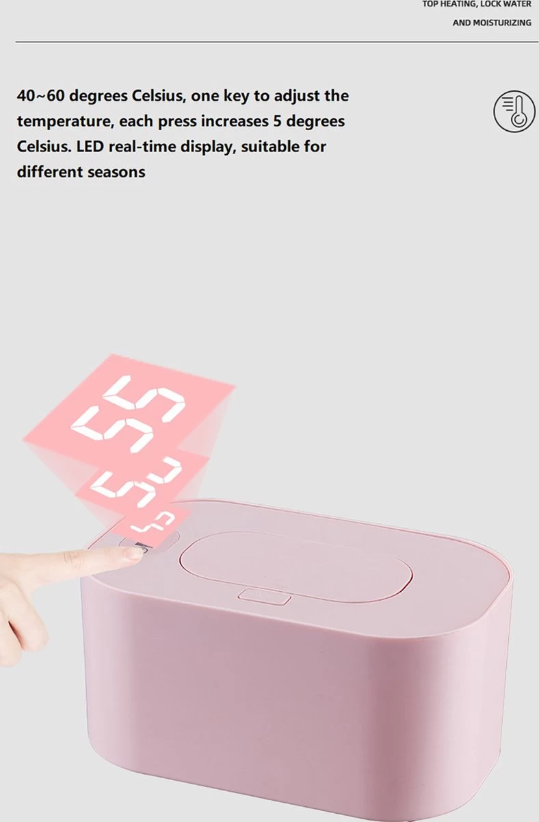 Deluqse Billendoekjes Verwarmer - Wit - Billendoekjesdoos - Lotiondoekjes - Temperatuur Instelbaar - Afbeelding 2