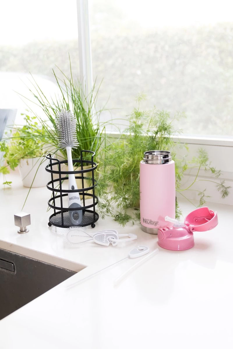 Nuby - Silicone Flessenborstel Met Houder - Grijs - Afbeelding 4