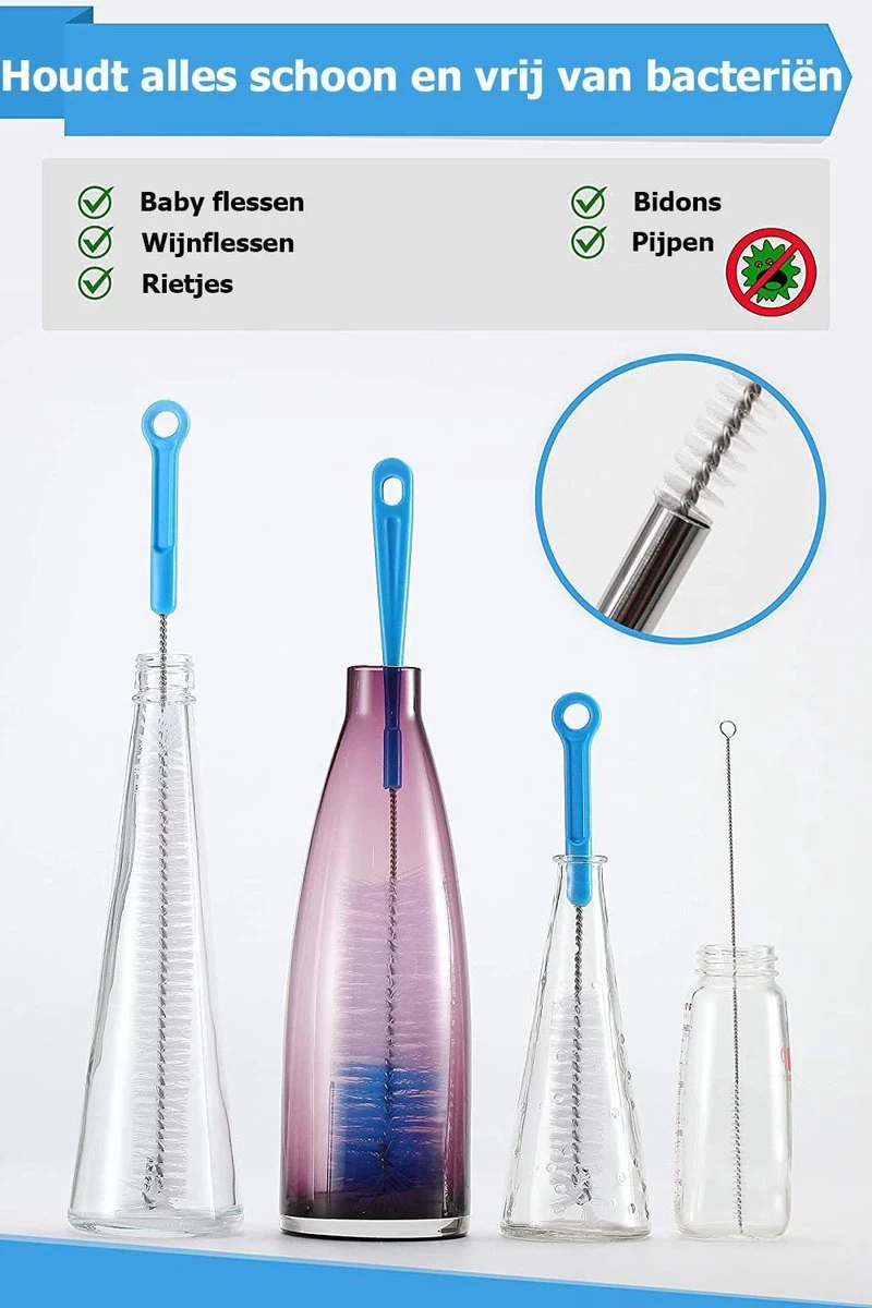 Flessenborstel - Flessenrager - Schoonmaakborstel - Flessenreiniger - 5 Stuks - Kras- En BPA Vrij - Geschikt Voor Alle Oppervlakken - Afbeelding 5