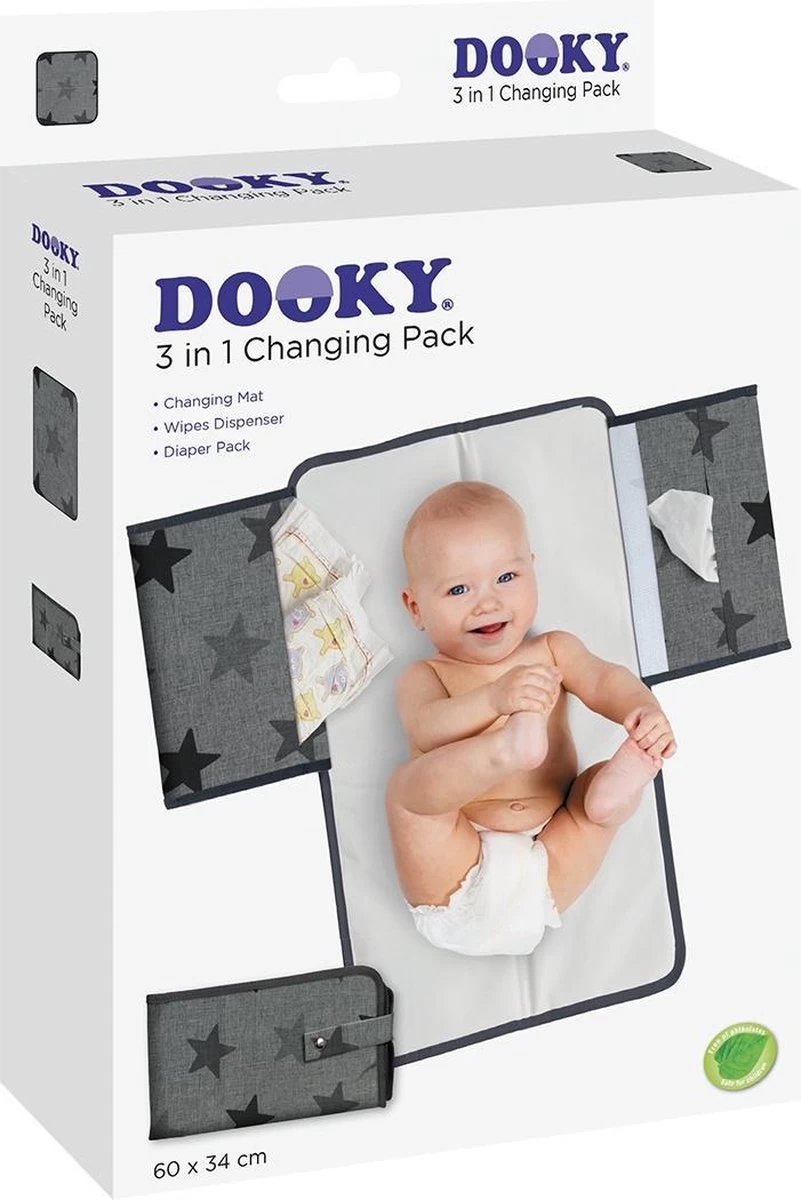 Dooky 3 In 1 Changing Pack Verschonings Matje Grey Stars - Afbeelding 4