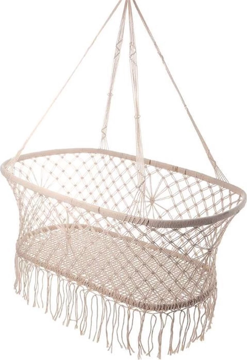 Hangwieg - Macramé Baby Wieg - Gehaakte Baby Kribbe - Bassinet - Inclusief Bevestigingsmaterialen