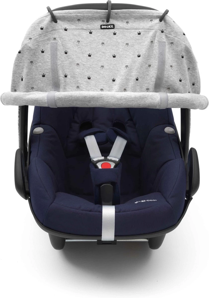 Dooky Universal Cover Zonnescherm Kinderwagen - Light Grey Crowns - Afbeelding 3