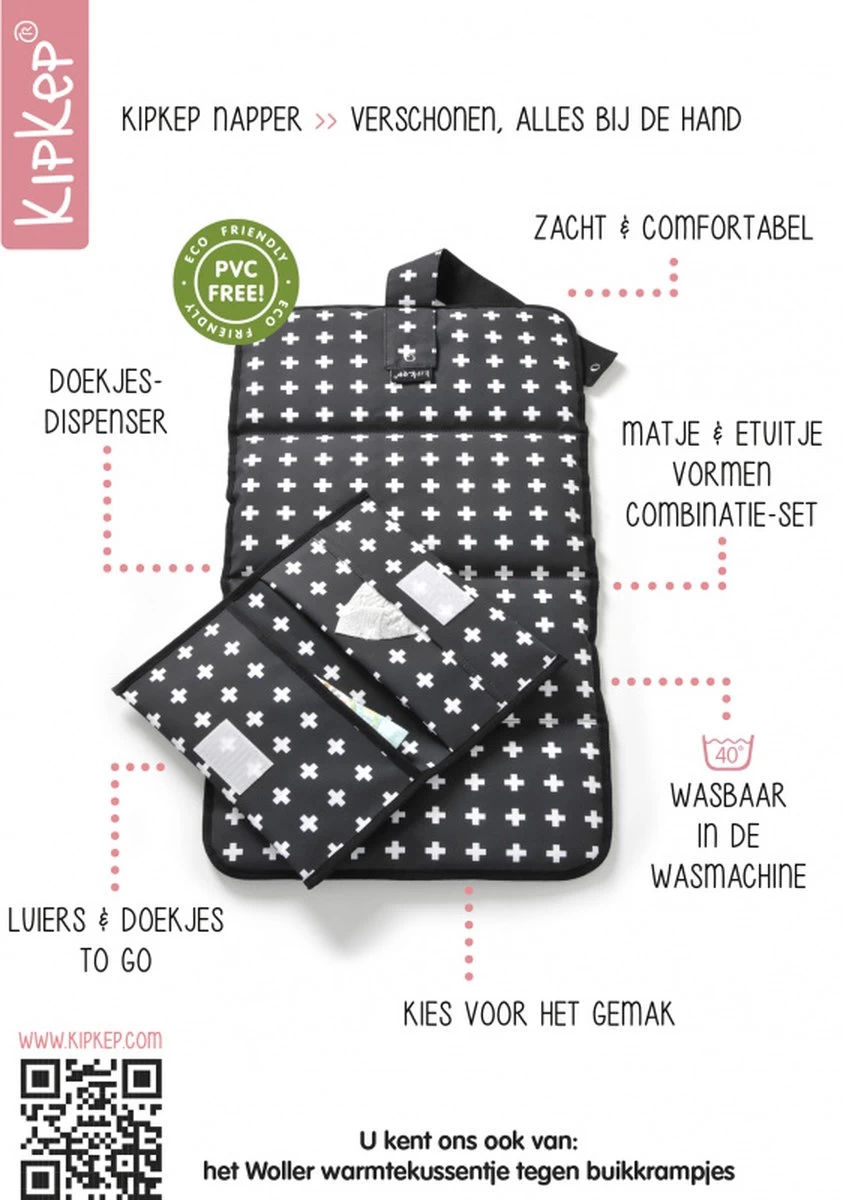 KipKep Napper Verschoonmatje - Machinewasbaar - Crossy Black - Afbeelding 4