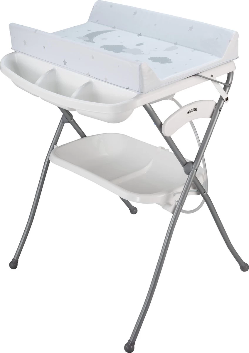 Cabino Inklapbare Verzorgingstafel / Luiertafel Wolkjes Met Bad & Verschoonkussen Wit/Grijs