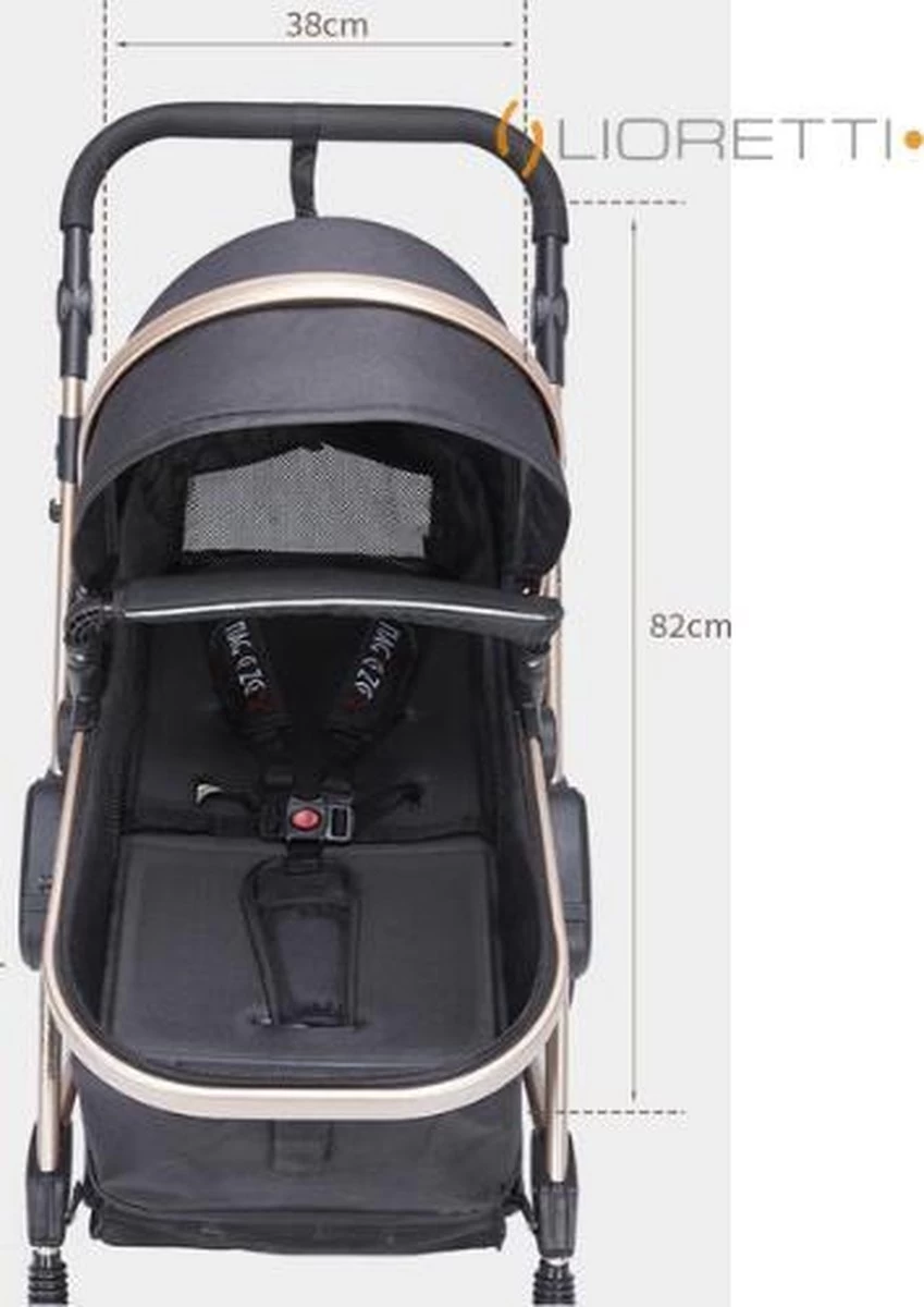Merkloos Lioretti® Luxe Baby Buggy 3 In 1 | Baby Wagen | Kinderwagen Met Stoel En Wieg | Inklapbaar | Hoge Kwaliteit | Combi | Zwart - Afbeelding 17