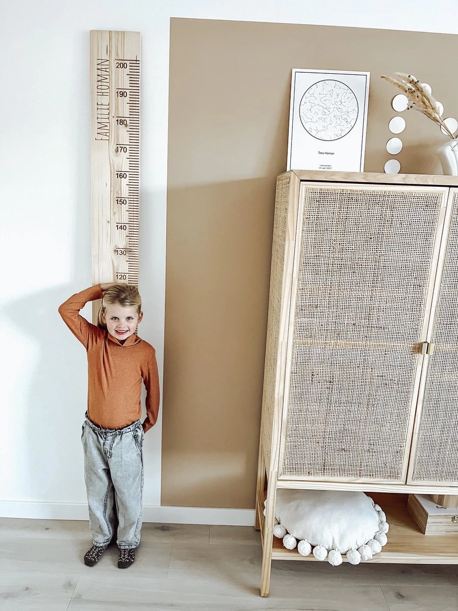 Groeimeter 200cm Hout Transparant | Steigerhout | Familiecadeau Van Het Jaar | Kinderkamer | Kraamcadeau | Verjaardagscadeau | Babykamer | Babyshower | Kindermeetlat | Wanddecoratie | Huwelijkscadeau | - Afbeelding 7