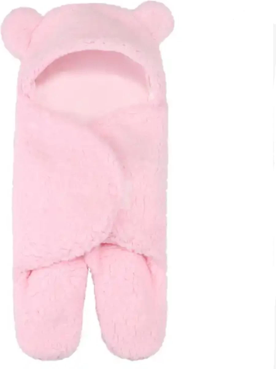Fiory Baby Wikkeldoek Teddybeer| Inbakerdoek| Slaapzak| Zachte Vacht| Kinderwagen| Muts En Oortjes| Eerste Baby Maanden| Roze - Afbeelding 6