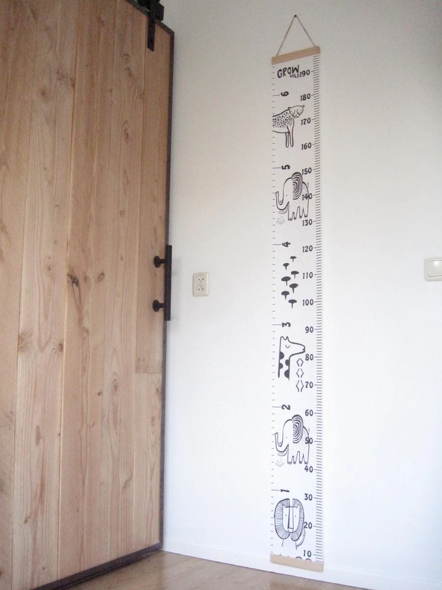 Canvas Groeimeter ‘Grow Wild’|Groeimeter Hout|Safari Kamer|Jungle Kamer|Kraamkado|Babykamer Groeimeter|Kinderkamer Groeimeter|Wanddecoratie|Babyshower|Dieren Kamer - Afbeelding 2