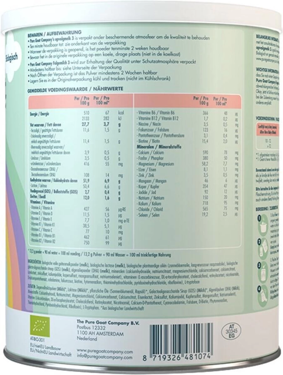 Pure Goat Company - Opvolgmelk 3 - Biologische Flesvoeding Op Basis Van Volle Geitenmelk - 800 Gram - Afbeelding 3