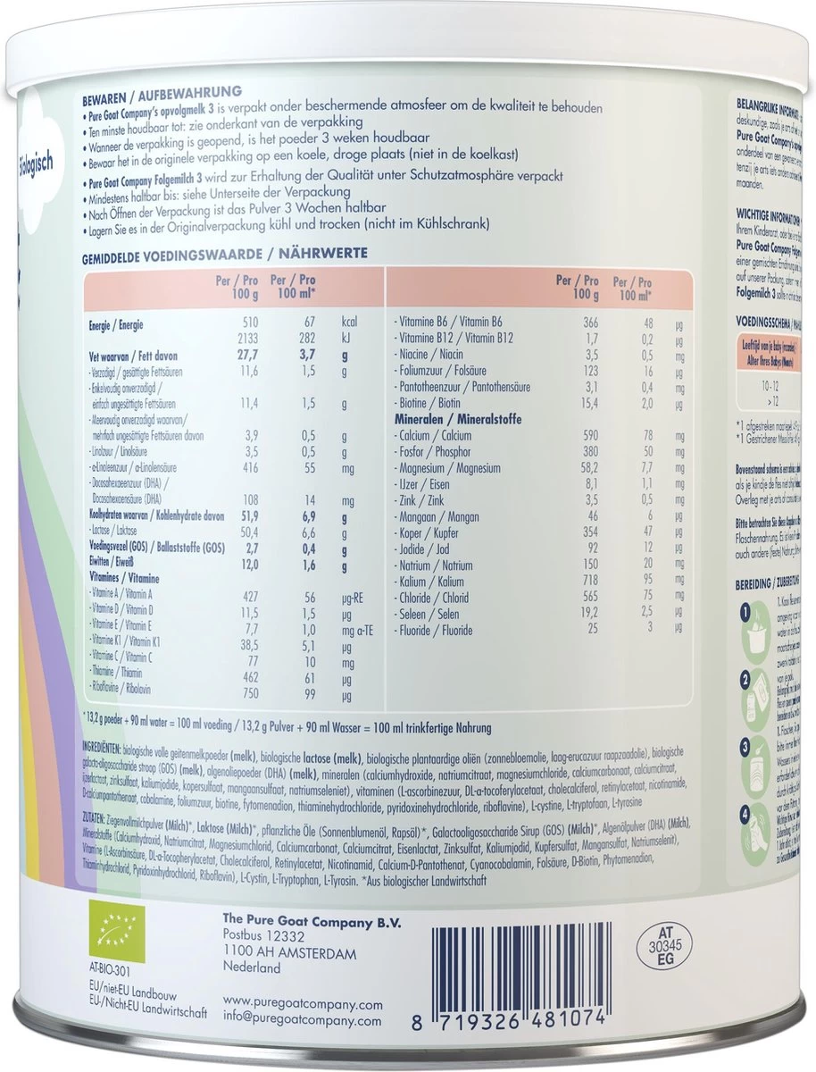 Pure Goat Company - Opvolgmelk 3 - Biologische Flesvoeding Op Basis Van Volle Geitenmelk - 800 Gram - Afbeelding 7