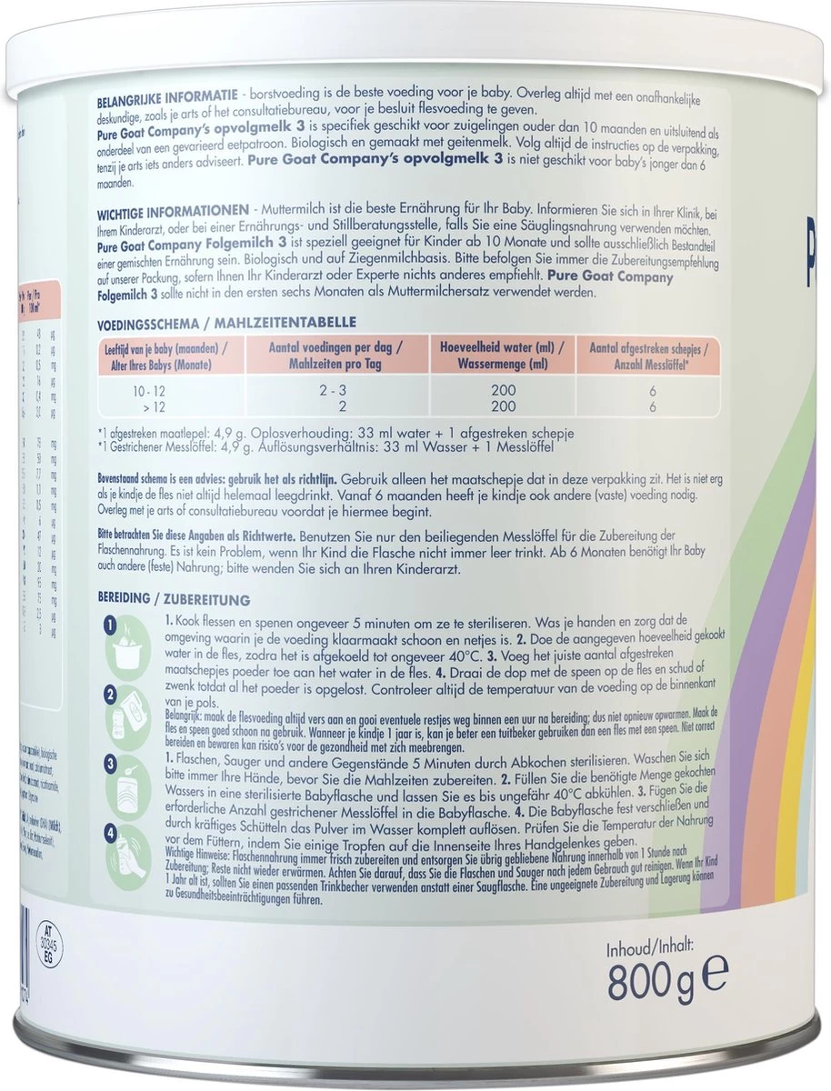 Pure Goat Company - Opvolgmelk 3 - Biologische Flesvoeding Op Basis Van Volle Geitenmelk - 800 Gram - Afbeelding 2