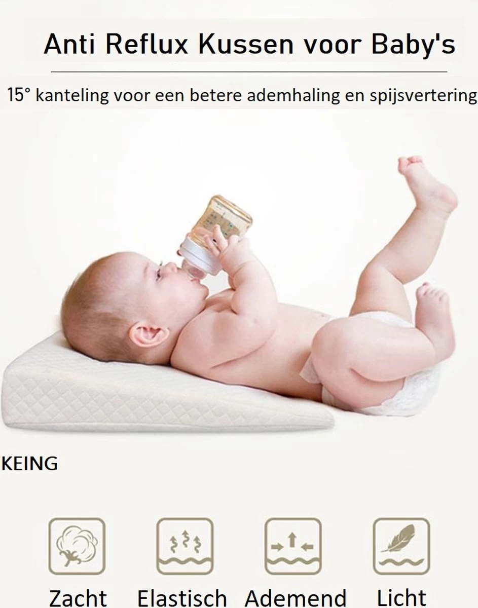 Reflux Kussen RECHT – Hellend Kussen – Matrasverhoger – Wigkussen – Zwangerschapskussen – Zijslaapkussen – Slaapkussen Baby – Voedingskussen – Hoofdkussen Baby – Anti Reflux – Verhogend Kussen Baby – Kraamcadeau – Cadeautip - Afbeelding 2