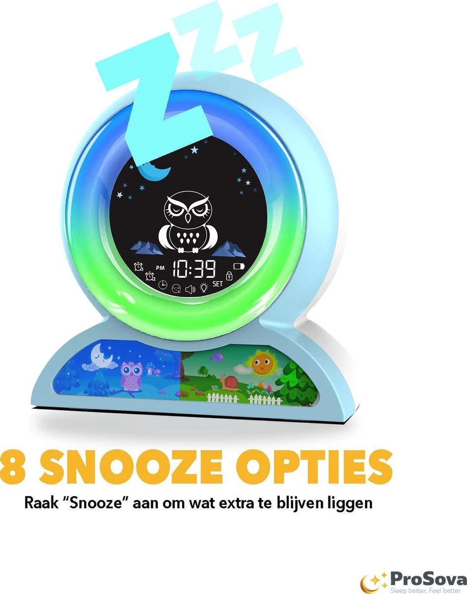 ProSova Slaaptrainer Voor Kinderen - Nieuw Model 2022 - Kinderwekker - Wake Up Light - Nachtlamp - Blauw - + Gratis (E)-Slaapboek - Afbeelding 11