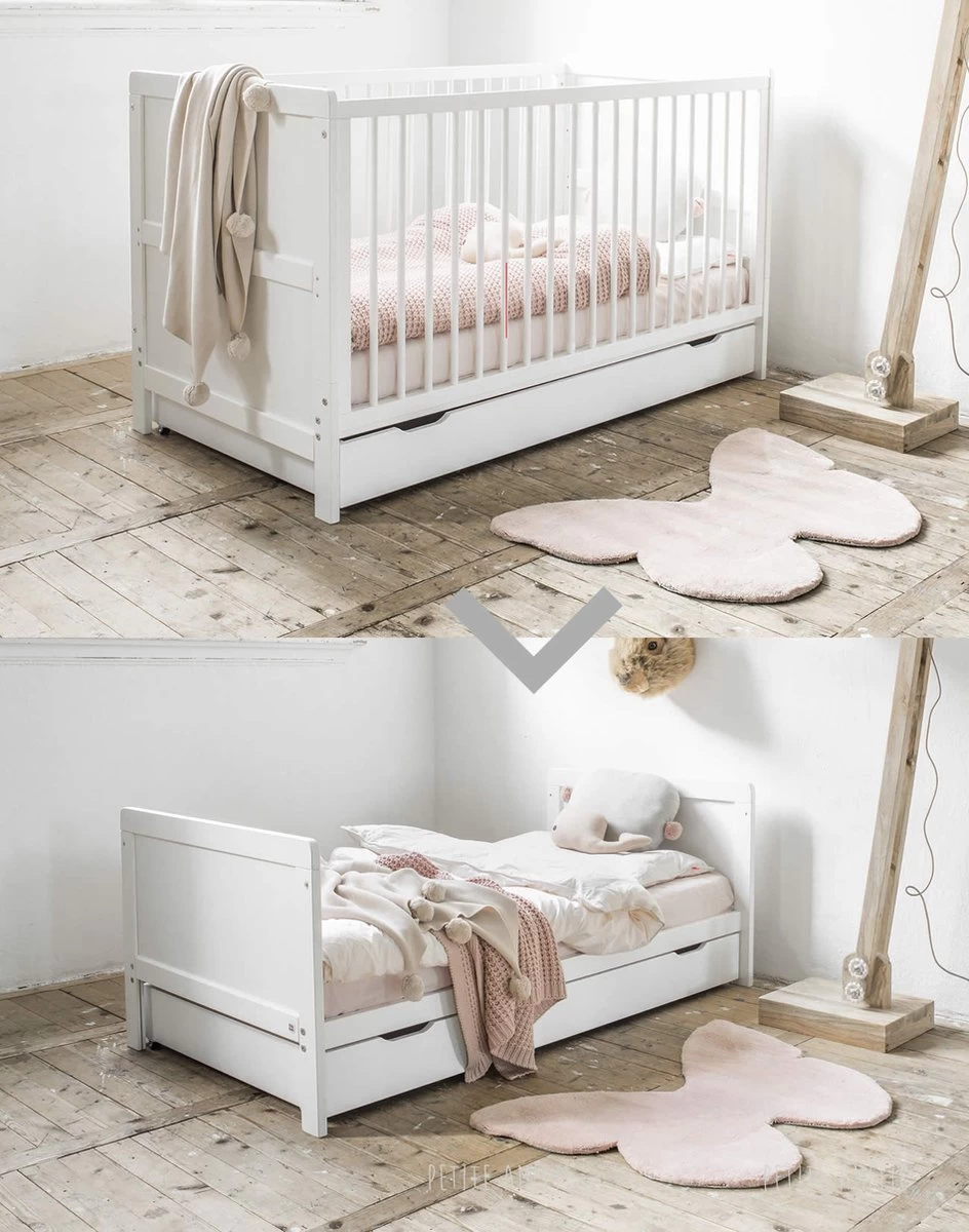 Petite Amélie ® Ledikant - Babybed Wit 70x140 Cm - Meegroeibed 0 - 6 Jaar - Groeit Met Je Kind Mee - Afbeelding 8