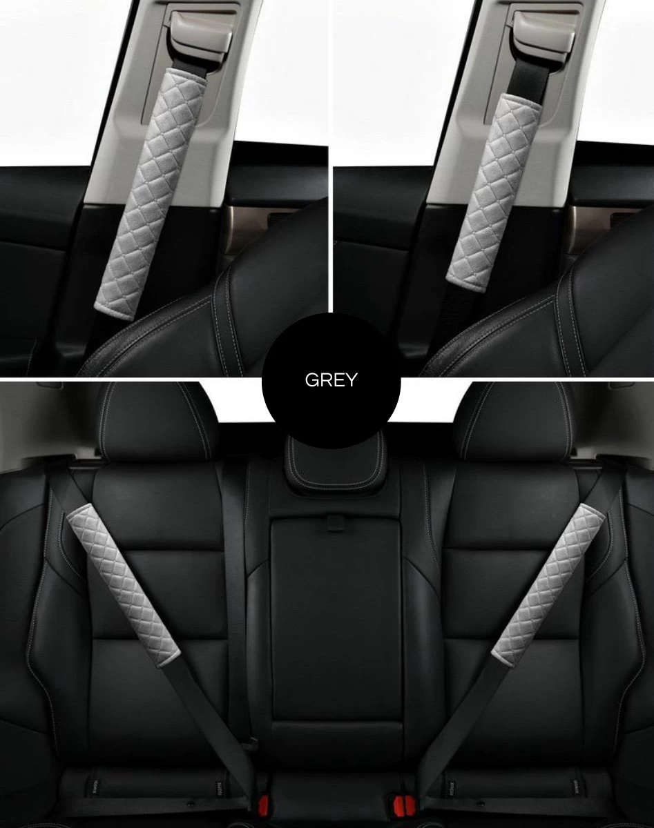 Hazlö Luxe Gordelhoezen - Checkered - Auto Gordel Beschermer - Schouderhoezen - Gordelkussen - Gordelhoes - 2 Stuks - Grijs - Afbeelding 3