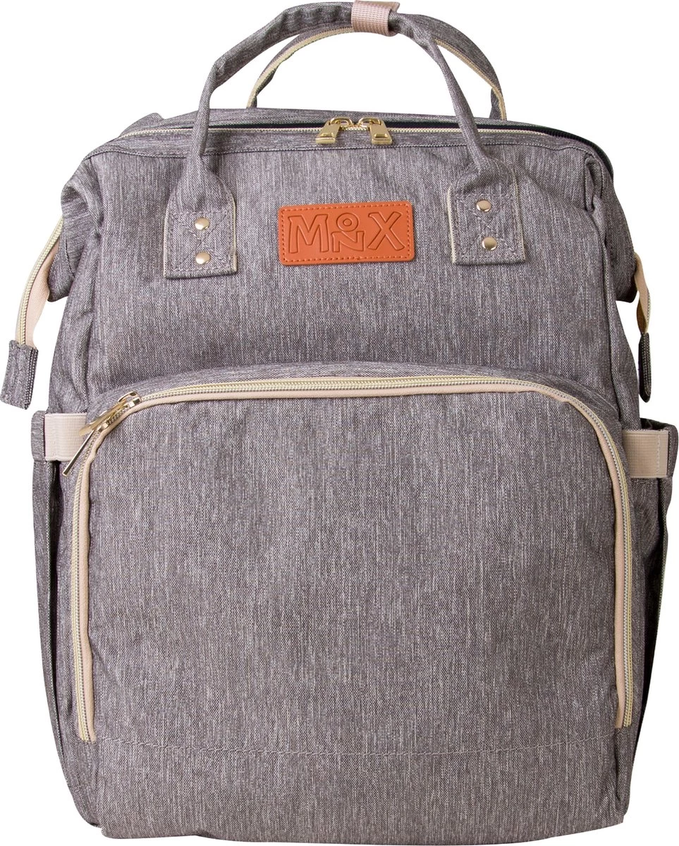 Luiertas Rugzak - Monx Luiertas Verzorgingstas Met Uitklapbaar Babybedje - Overzichtelijke Luierrugzak Extra Buggy En Kinderwagen Haken Inclusief Geïsoleerde Flessenhouder - Grijs