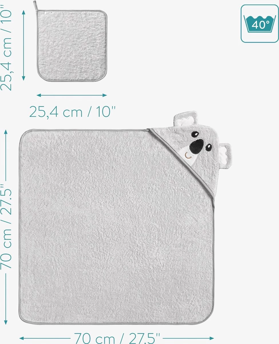 Navaris Badcape Met Capuchon Voor Baby - Set Met Badcape En Washandje - 100% Bamboe - Voor Baby's Van 0-12 Maanden - Oeko-tex Gecertificeerd - Koala - Afbeelding 5