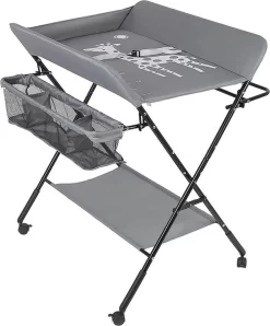 Kari Verschoontafel Baby Opvouwbaar En Draagbaar- In Hoogte Verstelbaar - Luiertafel - Verzorgingstafel - Giraffe Patroon (Grijs)