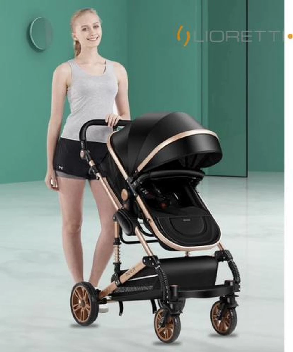 Merkloos Lioretti® Luxe Baby Buggy 3 In 1 | Baby Wagen | Kinderwagen Met Stoel En Wieg | Inklapbaar | Hoge Kwaliteit | Combi | Zwart - Afbeelding 12